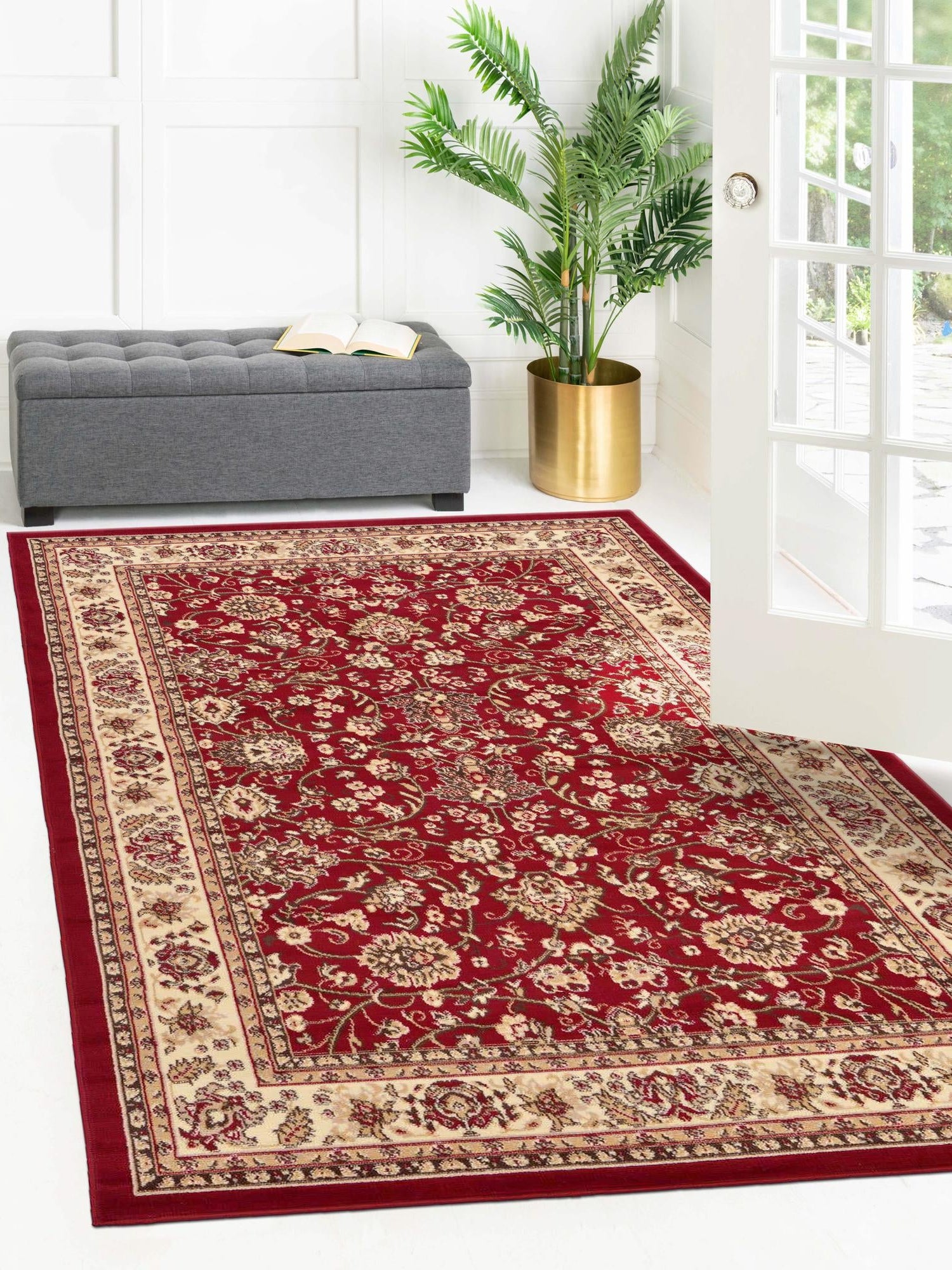 Burgundy 9' x 12' Sialk Hill Rectangle Area Rug 100% Polypropylene Durable Easy Clean Classic Traditional Design Carpet for Interior Design for Sale at Rug Engine