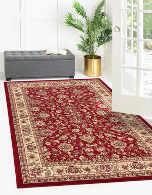 Burgundy 9' x 12' Sialk Hill Rectangle Area Rug 100% Polypropylene Durable Easy Clean Classic Traditional Design Carpet for Interior Design for Sale at Rug Engine