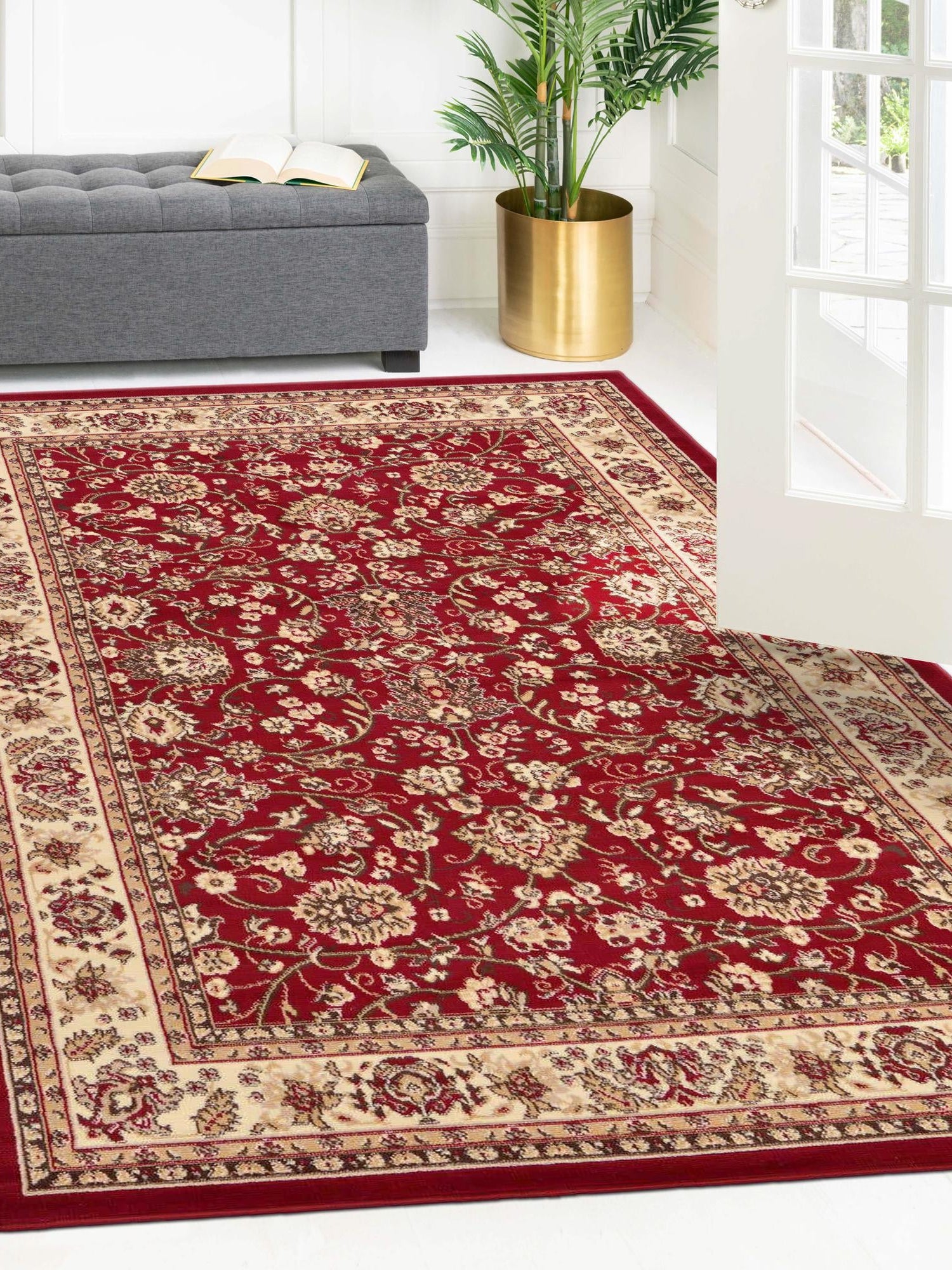 Burgundy 7' 10 x 11' Sialk Hill Rectangle Area Rug 100% Polypropylene Durable Easy Clean Classic Traditional Design Carpet for Interior Design for Sale at Rug Engine
