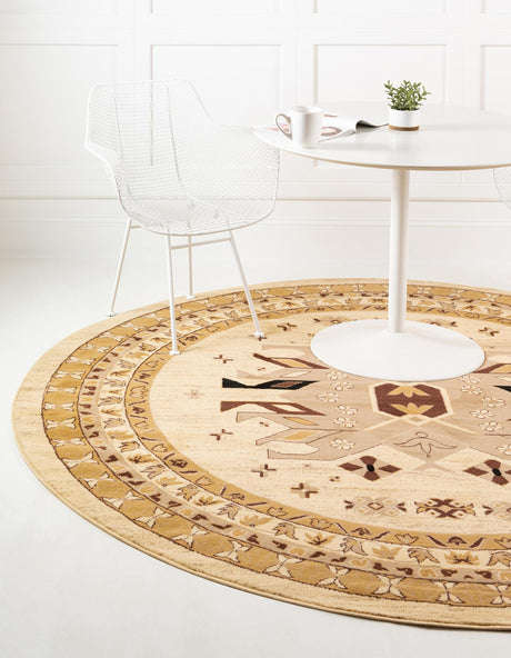 Ivory 7' 10 x 7' 10 Taftan Round Area Rug Durable 100% Polypropylene Classic Traditional Design Easy Clean Carpet for Home Interiors for Sale at Rug Engine