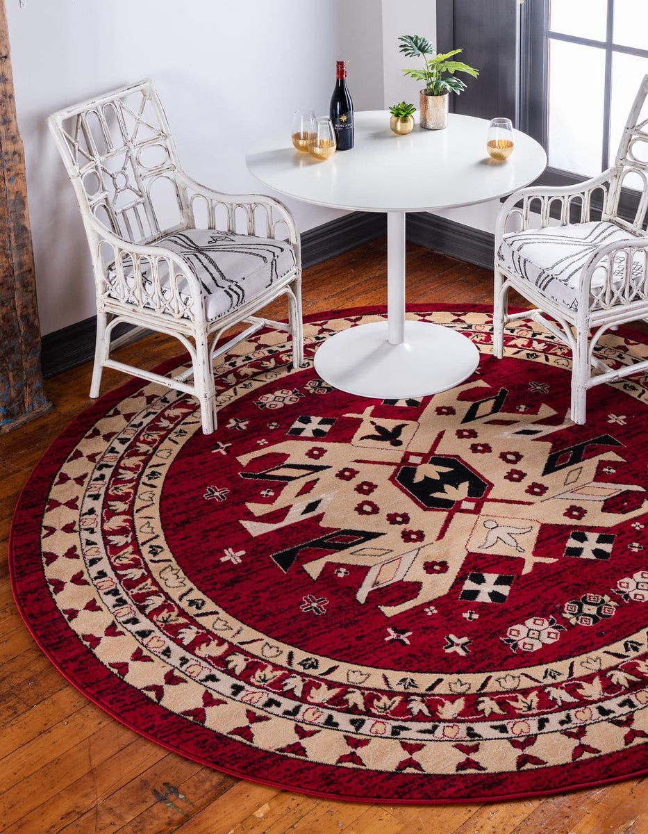 Red 7' 10 x 7' 10 Taftan Round Area Rug Durable 100% Polypropylene Cla ...