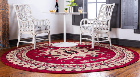Red 7' 10 x 7' 10 Taftan Round Area Rug Durable 100% Polypropylene Classic Traditional Design Easy Clean Carpet for Home Interiors for Sale at Rug Engine