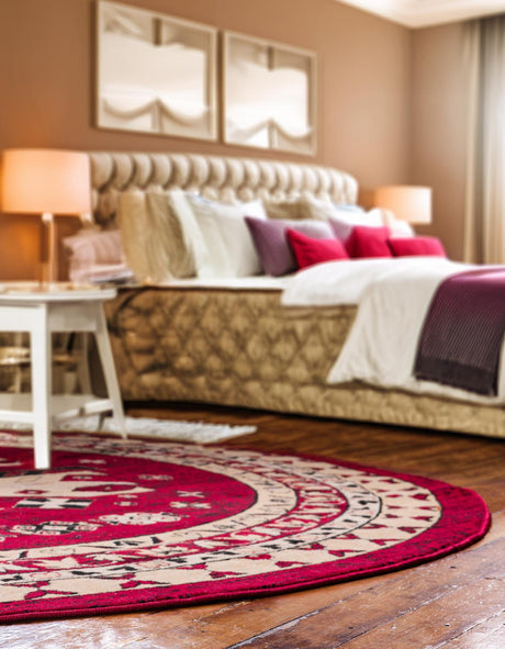 Red 7' 10 x 7' 10 Taftan Round Area Rug Durable 100% Polypropylene Classic Traditional Design Easy Clean Carpet for Home Interiors for Sale at Rug Engine