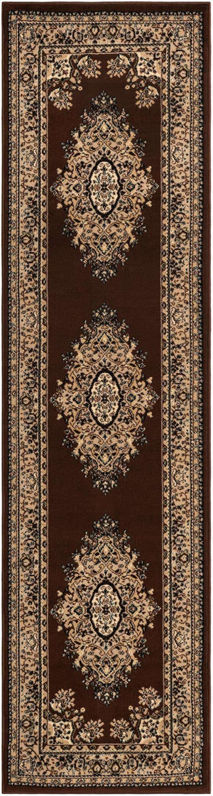 Brown 2' 7 x 10' Reza Runner Area Rug 100% Polypropylene Easy Clean Traditional Motif Classic Carpet for Home Interiors for Sale at Rug Engine