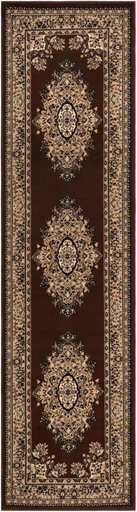 Brown 2' 7 x 10' Reza Runner Area Rug 100% Polypropylene Easy Clean Traditional Motif Classic Carpet for Home Interiors for Sale at Rug Engine