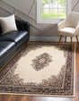 Ivory 4' 1 x 6' 1 Reza Rectangle Area Rug 100% Polypropylene Easy Clean Traditional Motif Classic Carpet for Home Interiors for Sale at Rug Engine