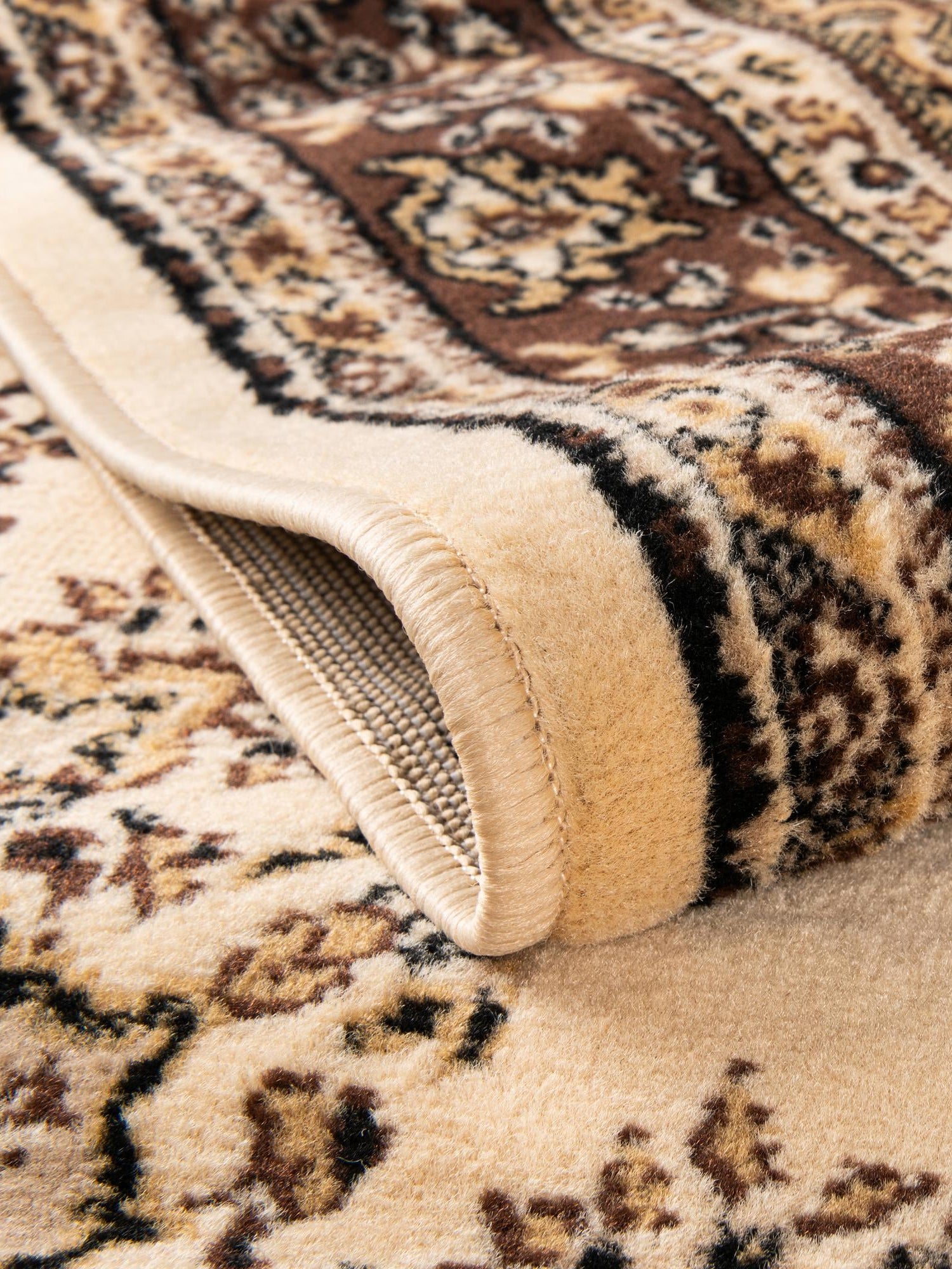 Ivory 4' 1 x 6' 1 Reza Rectangle Area Rug 100% Polypropylene Easy Clean Traditional Motif Classic Carpet for Home Interiors for Sale at Rug Engine