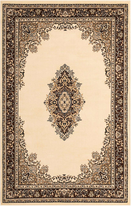 Ivory 5' 3 x 8' Reza Rectangle Area Rug 100% Polypropylene Easy Clean Traditional Motif Classic Carpet for Home Interiors for Sale at Rug Engine