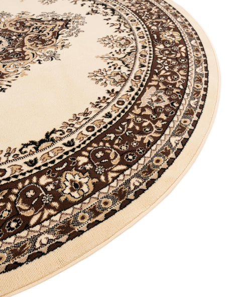 Ivory 7' 10 x 7' 10 Reza Round Area Rug 100% Polypropylene Easy Clean Traditional Motif Classic Carpet for Home Interiors for Sale at Rug Engine