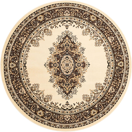 Ivory 7' 10 x 7' 10 Reza Round Area Rug 100% Polypropylene Easy Clean Traditional Motif Classic Carpet for Home Interiors for Sale at Rug Engine