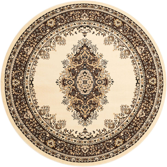 Ivory 7' 10 x 7' 10 Reza Round Area Rug 100% Polypropylene Easy Clean Traditional Motif Classic Carpet for Home Interiors for Sale at Rug Engine