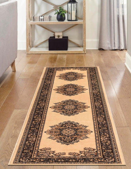 Ivory 2' x 8' 2 Reza Runner Area Rug 100% Polypropylene Easy Clean Traditional Motif Classic Carpet for Home Interiors for Sale at Rug Engine