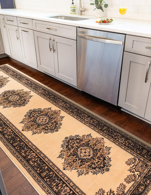 Ivory 3' 1 x 16' 5 Reza Runner Area Rug 100% Polypropylene Easy Clean Traditional Motif Classic Carpet for Home Interiors for Sale at Rug Engine