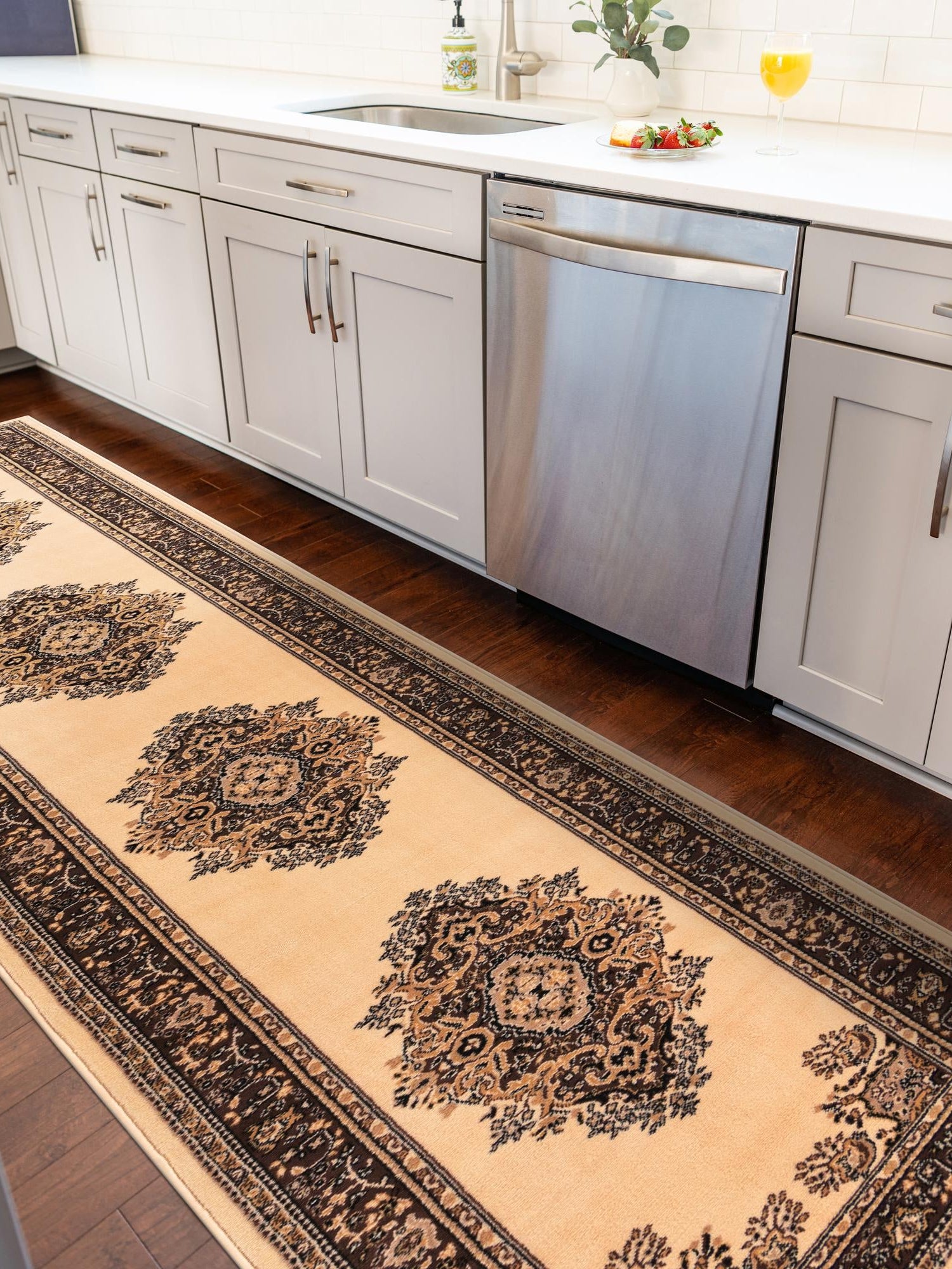 Ivory 2' 7 x 10' Reza Runner Area Rug 100% Polypropylene Easy Clean Traditional Motif Classic Carpet for Home Interiors for Sale at Rug Engine