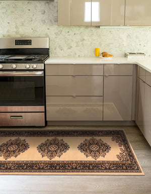 Ivory 3' 1 x 16' 5 Reza Runner Area Rug 100% Polypropylene Easy Clean Traditional Motif Classic Carpet for Home Interiors for Sale at Rug Engine