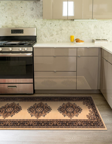 Ivory 3' 1 x 16' 5 Reza Runner Area Rug 100% Polypropylene Easy Clean Traditional Motif Classic Carpet for Home Interiors for Sale at Rug Engine