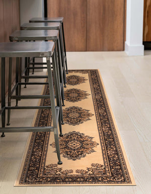 Ivory 3' 1 x 16' 5 Reza Runner Area Rug 100% Polypropylene Easy Clean Traditional Motif Classic Carpet for Home Interiors for Sale at Rug Engine