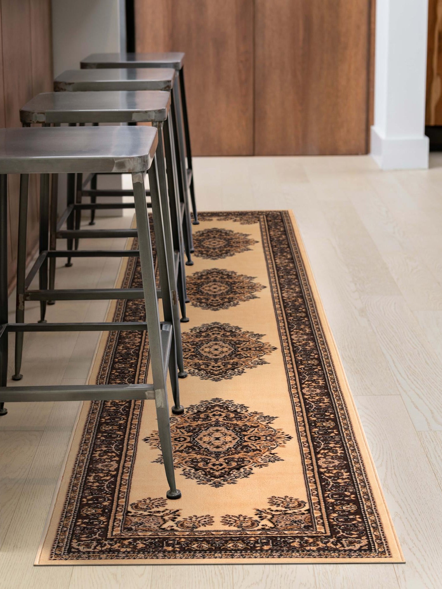 Ivory 2' 7 x 10' Reza Runner Area Rug 100% Polypropylene Easy Clean Traditional Motif Classic Carpet for Home Interiors for Sale at Rug Engine