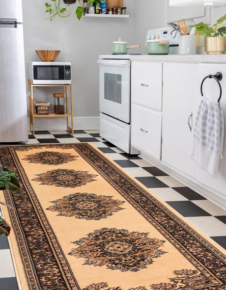 Ivory 3' 1 x 16' 5 Reza Runner Area Rug 100% Polypropylene Easy Clean Traditional Motif Classic Carpet for Home Interiors for Sale at Rug Engine