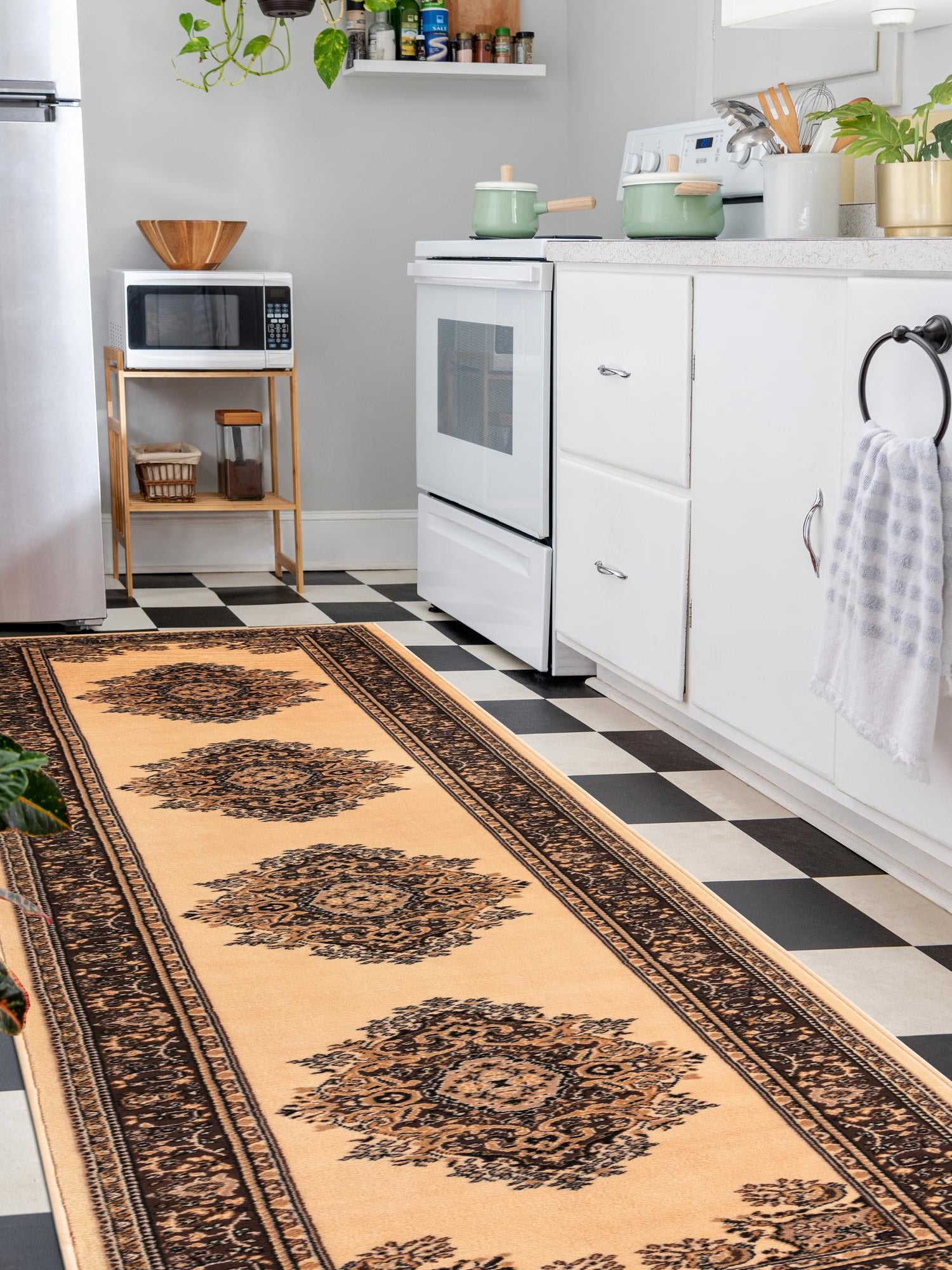 Ivory 2' 7 x 10' Reza Runner Area Rug 100% Polypropylene Easy Clean Traditional Motif Classic Carpet for Home Interiors for Sale at Rug Engine