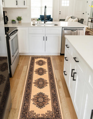Ivory 3' 1 x 16' 5 Reza Runner Area Rug 100% Polypropylene Easy Clean Traditional Motif Classic Carpet for Home Interiors for Sale at Rug Engine