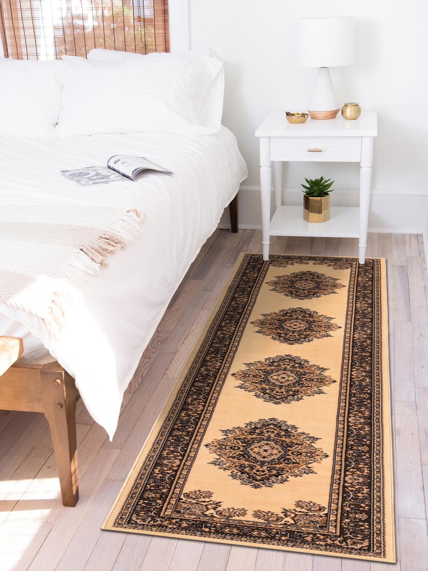 Ivory 3' 1 x 16' 5 Reza Runner Area Rug 100% Polypropylene Easy Clean Traditional Motif Classic Carpet for Home Interiors for Sale at Rug Engine