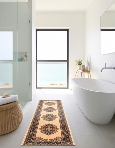 Ivory 2' x 8' 2 Reza Runner Area Rug 100% Polypropylene Easy Clean Traditional Motif Classic Carpet for Home Interiors for Sale at Rug Engine