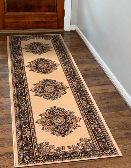 Ivory 3' 1 x 16' 5 Reza Runner Area Rug 100% Polypropylene Easy Clean Traditional Motif Classic Carpet for Home Interiors for Sale at Rug Engine