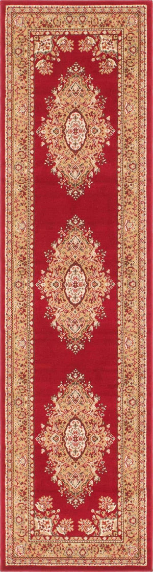 Burgundy 2' 7 x 10' Reza Runner Area Rug 100% Polypropylene Easy Clean Traditional Motif Classic Carpet for Home Interiors for Sale at Rug Engine
