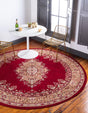 Burgundy 7' 10 x 7' 10 Reza Round Area Rug 100% Polypropylene Easy Clean Traditional Motif Classic Carpet for Home Interiors for Sale at Rug Engine