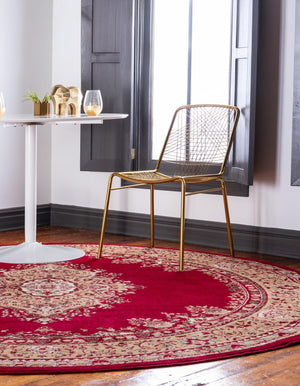 Burgundy 7' 10 x 7' 10 Reza Round Area Rug 100% Polypropylene Easy Clean Traditional Motif Classic Carpet for Home Interiors for Sale at Rug Engine