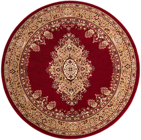 Burgundy 7' 10 x 7' 10 Reza Round Area Rug 100% Polypropylene Easy Clean Traditional Motif Classic Carpet for Home Interiors for Sale at Rug Engine
