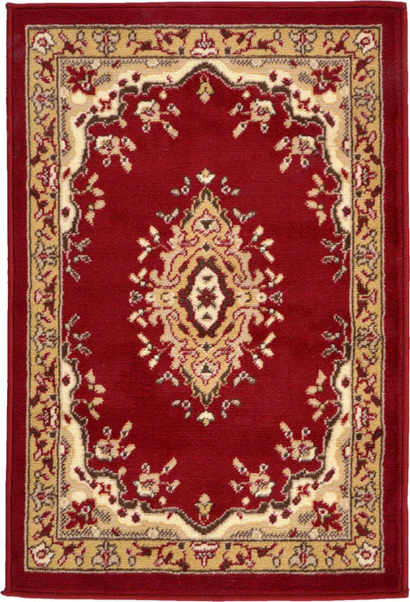 Burgundy 2' x 3' 1 Reza Rectangle Area Rug 100% Polypropylene Easy Clean Traditional Motif Classic Carpet for Home Interiors for Sale at Rug Engine
