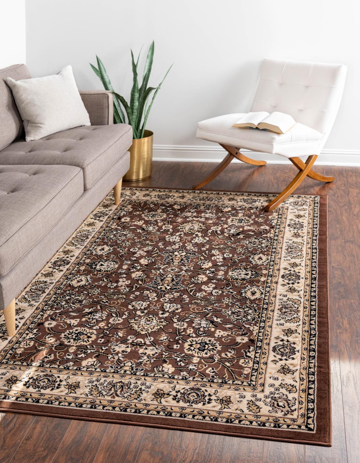 Brown 9' x 12' Sialk Hill Rectangle Area Rug 100% Polypropylene Durable Easy Clean Classic Traditional Design Carpet for Interior Design for Sale at Rug Engine