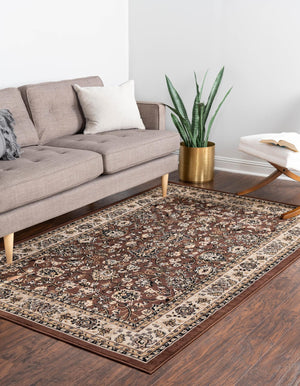 Brown 9' x 12' Sialk Hill Rectangle Area Rug 100% Polypropylene Durable Easy Clean Classic Traditional Design Carpet for Interior Design for Sale at Rug Engine
