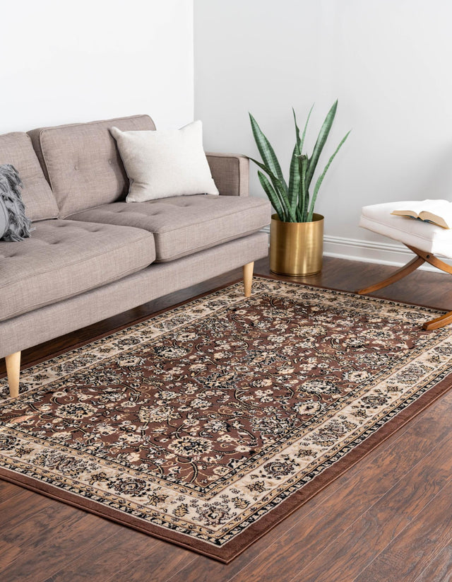 Brown 9' x 12' Sialk Hill Rectangle Area Rug 100% Polypropylene Durable Easy Clean Classic Traditional Design Carpet for Interior Design for Sale at Rug Engine