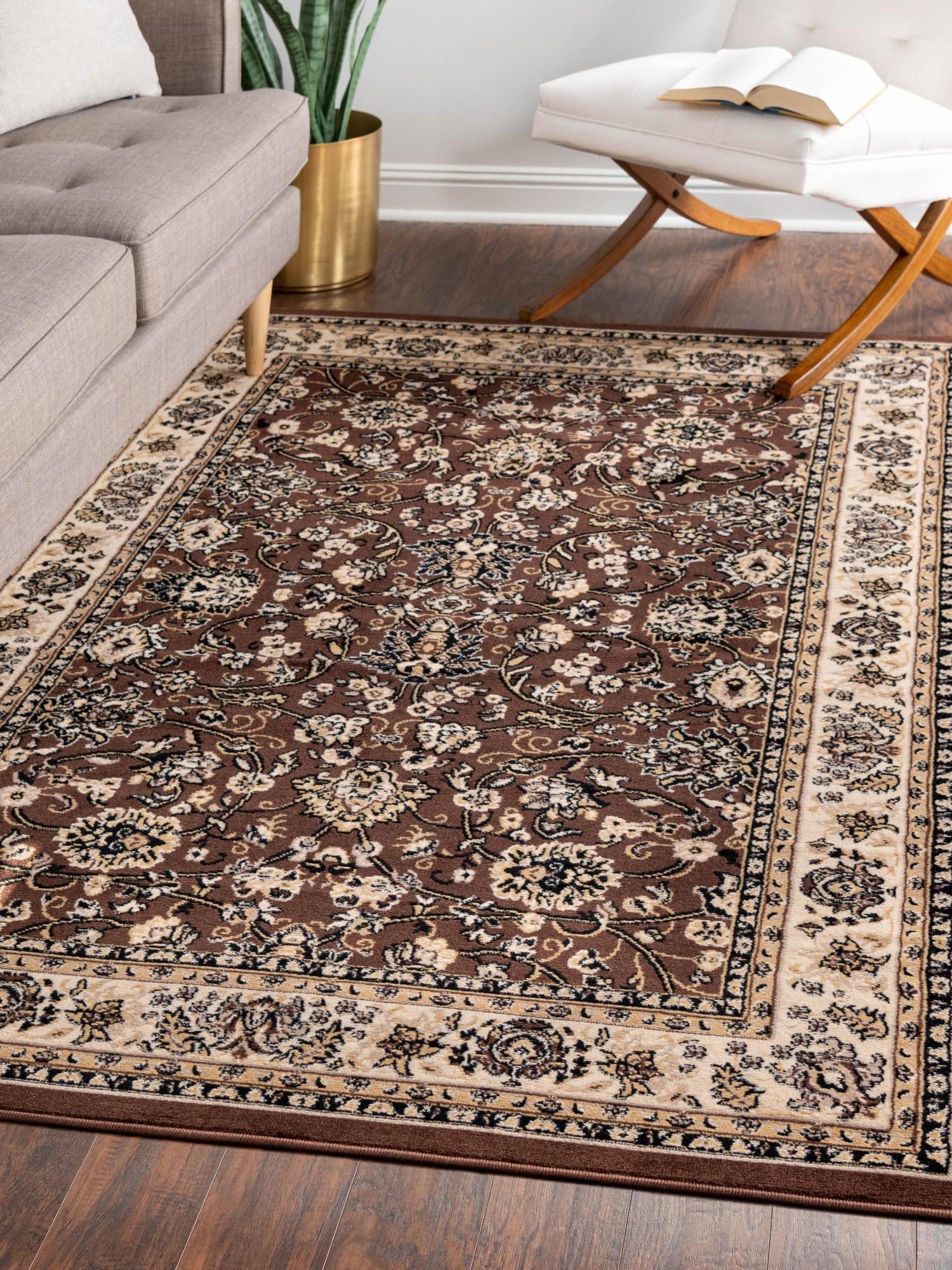 Brown 5' 3 x 7' 1 Sialk Hill Rectangle Area Rug 100% Polypropylene Durable Easy Clean Classic Traditional Design Carpet for Interior Design for Sale at Rug Engine