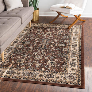 Brown 5' 3 x 7' 1 Sialk Hill Rectangle Area Rug 100% Polypropylene Durable Easy Clean Classic Traditional Design Carpet for Interior Design for Sale at Rug Engine