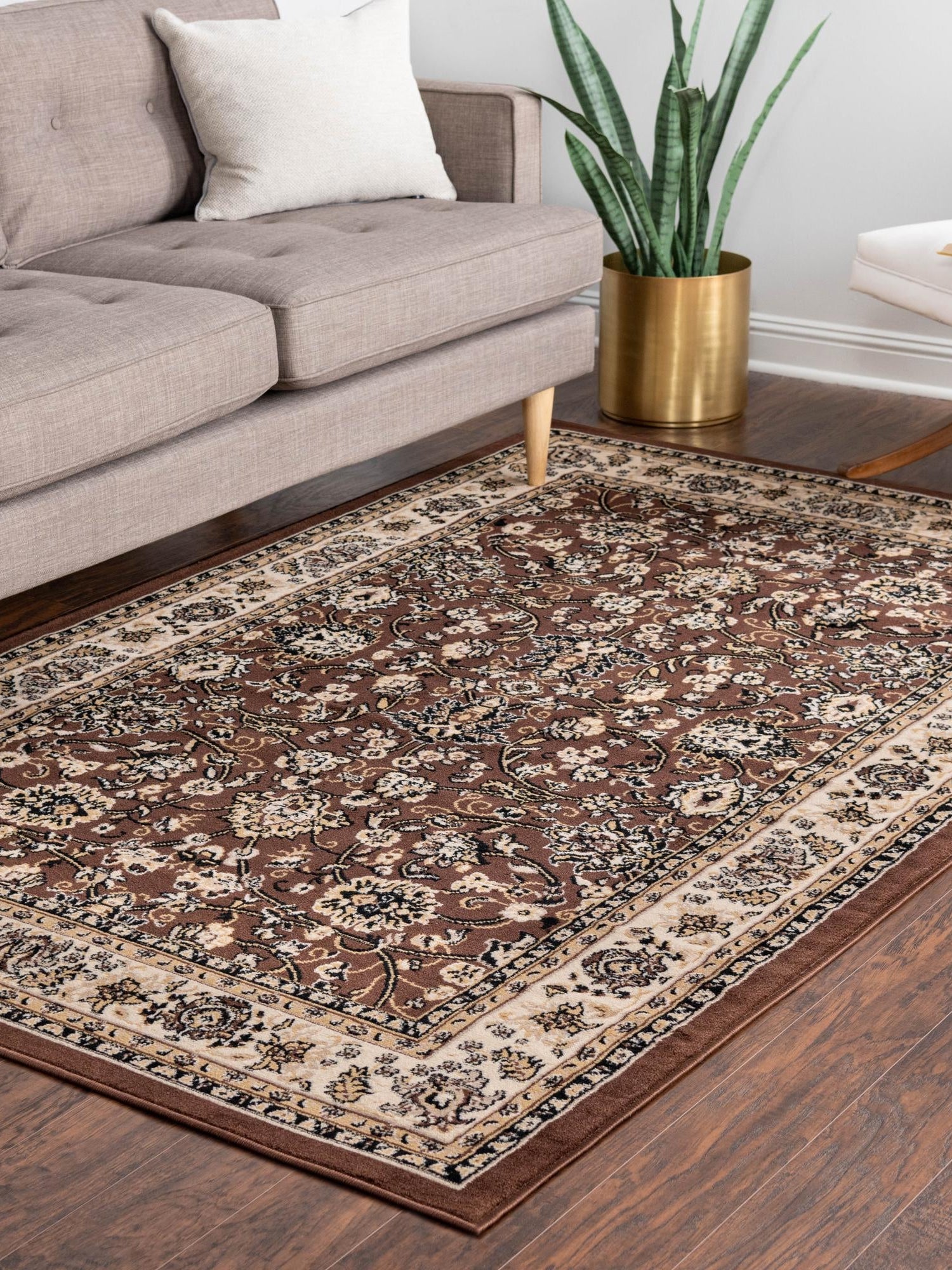 Brown 5' 3 x 7' 1 Sialk Hill Rectangle Area Rug 100% Polypropylene Durable Easy Clean Classic Traditional Design Carpet for Interior Design for Sale at Rug Engine