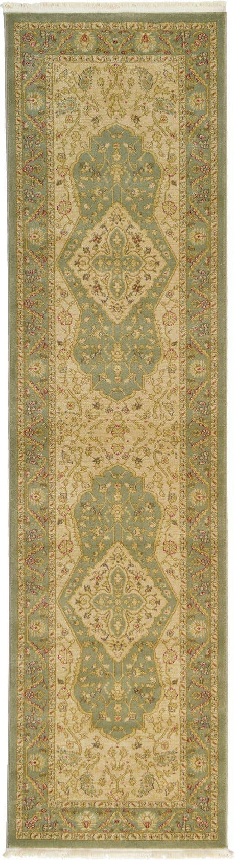 Light Green 2' 7 x 10' Edinburgh Runner Area Rug 100% Polypropylene Easy Clean With Cotton Backing Traditional Classic Design Carpet for Living, Dining Room, Office for Sale at Rug Engine