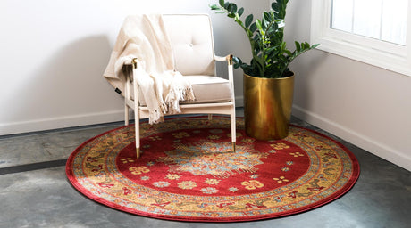 Red 8' x 8' Sahand Round Area Rug Affordable Easy Clean Traditional Design Durable Carpet for Home Interior Design Living Room Dining Office for Sale at Rug Engine