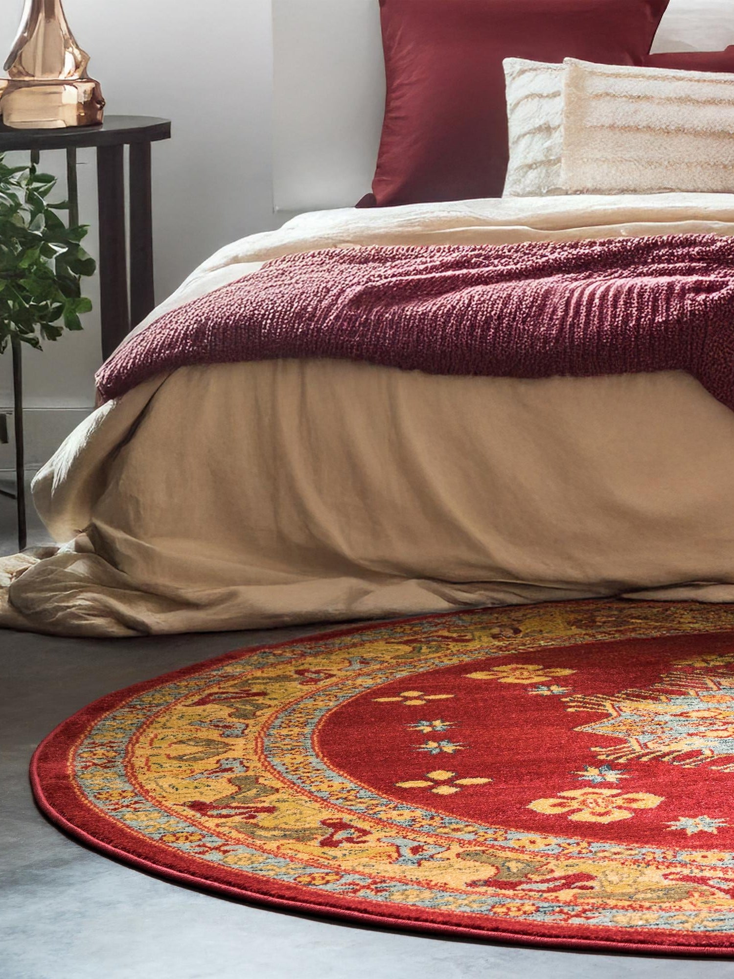 Red 8' x 8' Sahand Round Area Rug Affordable Easy Clean Traditional Design Durable Carpet for Home Interior Design Living Room Dining Office for Sale at Rug Engine