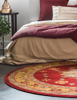 Red 8' x 8' Sahand Round Area Rug Affordable Easy Clean Traditional Design Durable Carpet for Home Interior Design Living Room Dining Office for Sale at Rug Engine