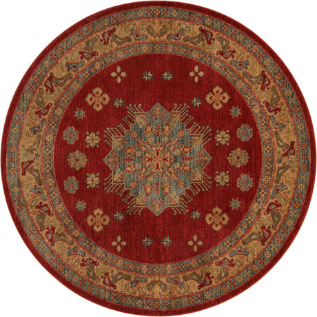 Red 6' 1 x 6' 1 Sahand Round Area Rug Affordable Easy Clean Traditional Design Durable Carpet for Home Interior Design Living Room Dining Office for Sale at Rug Engine