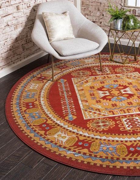 Red 8' x 8' Sahand Round Area Rug Affordable Easy Clean Traditional Design Durable Carpet for Home Interior Design Living Room Dining Office for Sale at Rug Engine