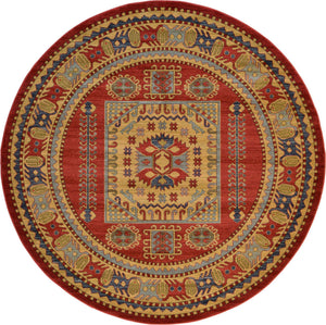 Red 8' x 8' Sahand Round Area Rug Affordable Easy Clean Traditional Design Durable Carpet for Home Interior Design Living Room Dining Office for Sale at Rug Engine