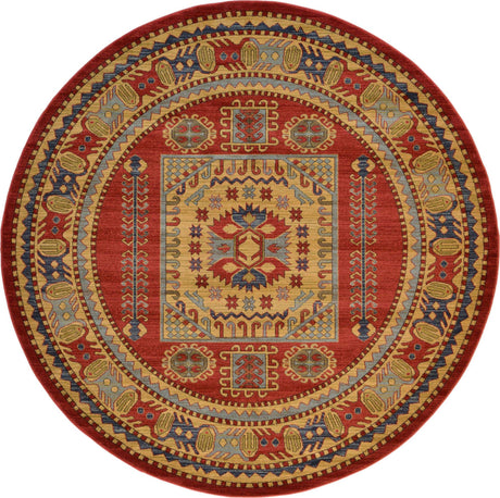 Red 8' x 8' Sahand Round Area Rug Affordable Easy Clean Traditional Design Durable Carpet for Home Interior Design Living Room Dining Office for Sale at Rug Engine