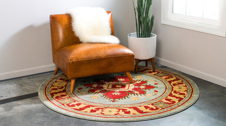 Light Blue 6' 1 x 6' 1 Sahand Round Area Rug Affordable Easy Clean Traditional Design Durable Carpet for Home Interior Design Living Room Dining Office for Sale at Rug Engine