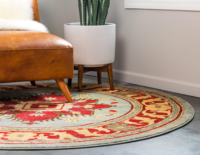 Light Blue 6' 1 x 6' 1 Sahand Round Area Rug Affordable Easy Clean Traditional Design Durable Carpet for Home Interior Design Living Room Dining Office for Sale at Rug Engine