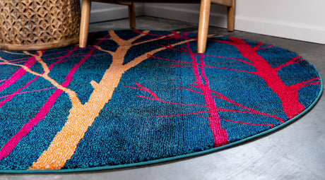 Blue 6' 1 x 6' 1 Estrella Round Area Rug 100% Polypropylene Non-Shedding Stain Resistant Carpet Colorful Modern Abstract Design Easy Clean for Home Decor for Sale at Rug Engine